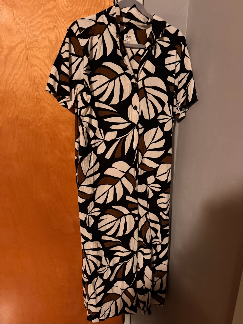 Tabitha Brown Tropical Leaf Print Short-Sleeve Jumpsuit - Black, White & Brown